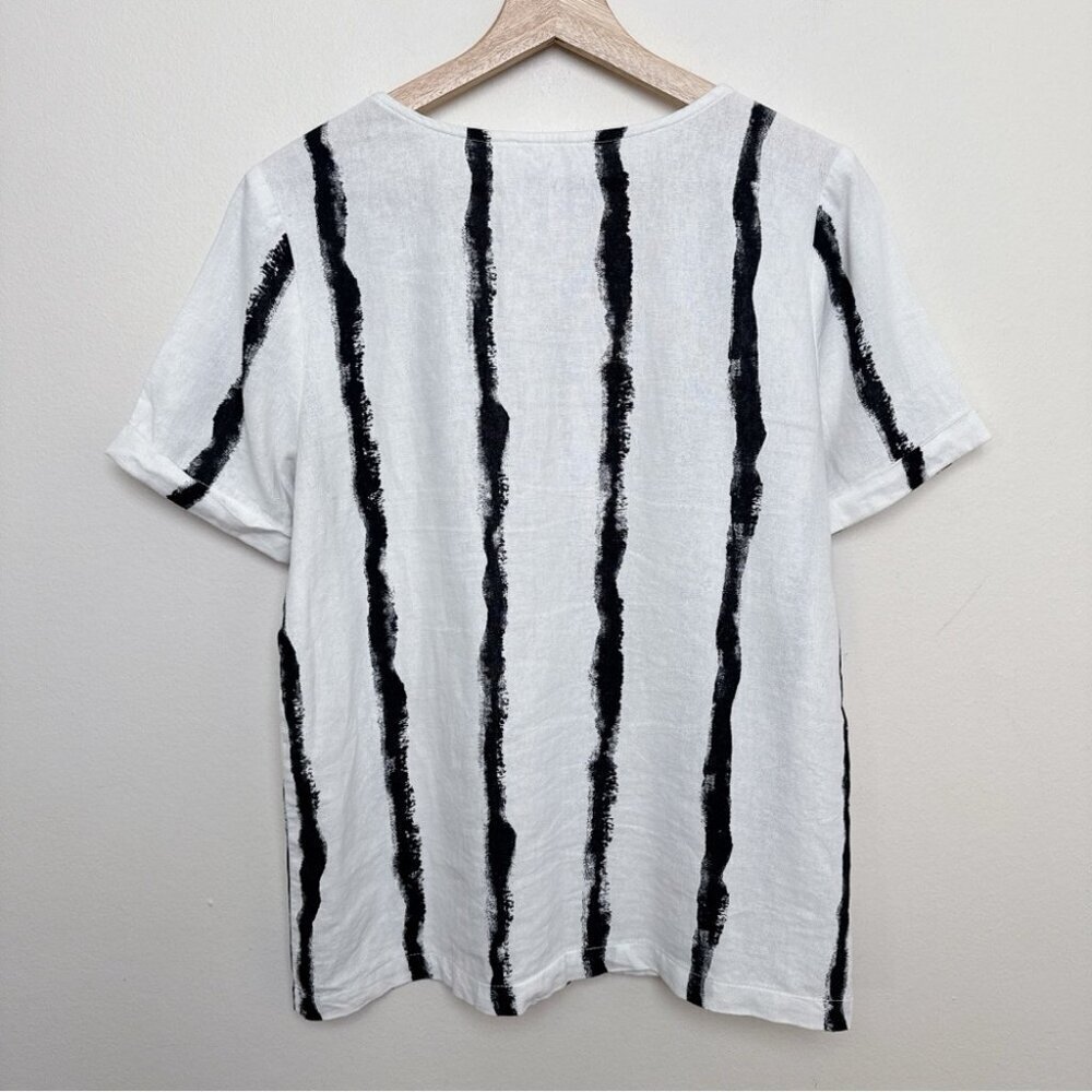 Compli K Womens Small Linen Striped Short Sleeve Lagenlook Patch Pocket Top - Picture 13 of 13